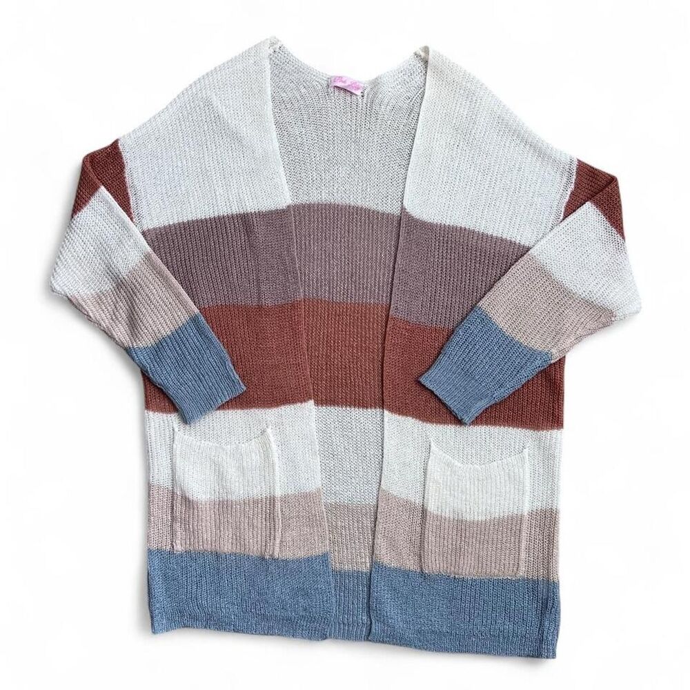 Multicolor Striped Open Front Cardigan Women's Small